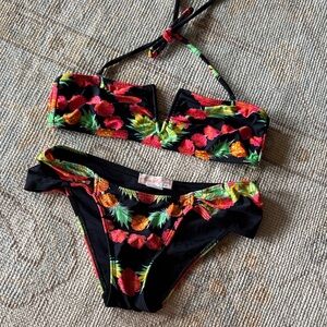 Mara Hoffman Black Bikini with Pink and Orange Floral Design